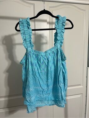 crown & ivy Turquoise Ruffled Strap Printed Camisole